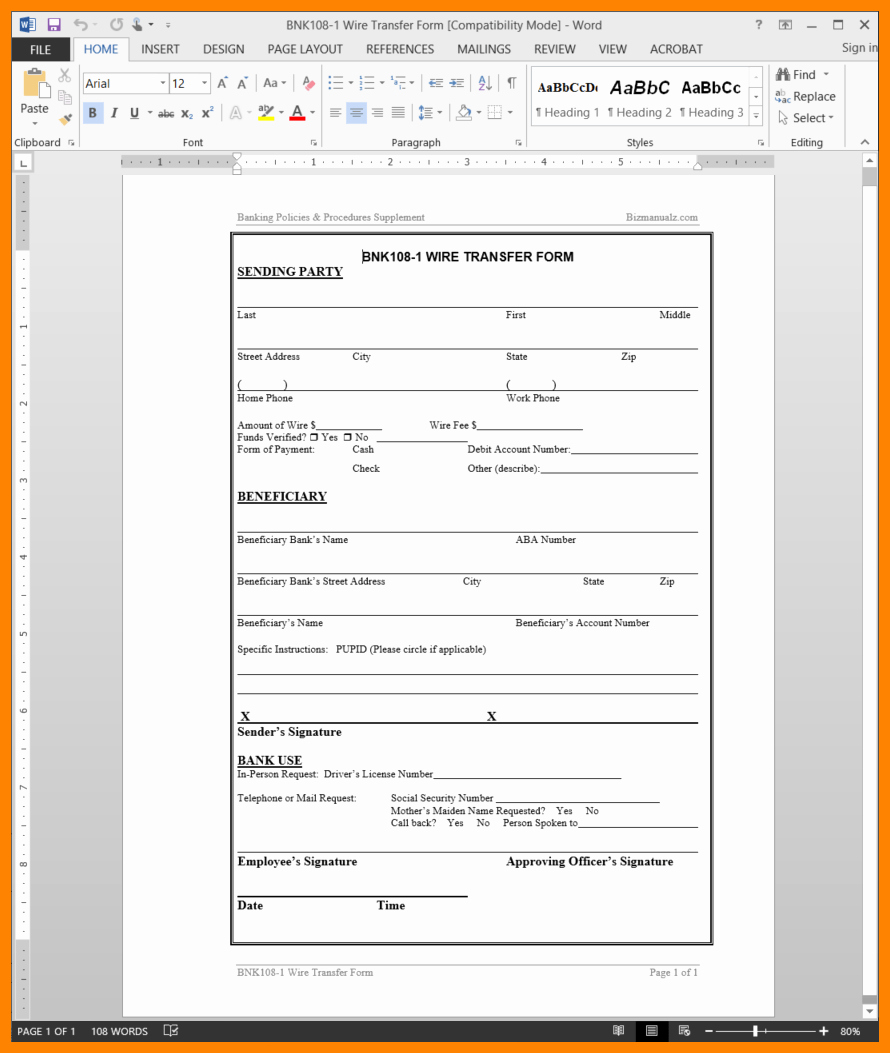 Wire Transfer Instructions Template Awesome 7 Wire Transfer Template Word