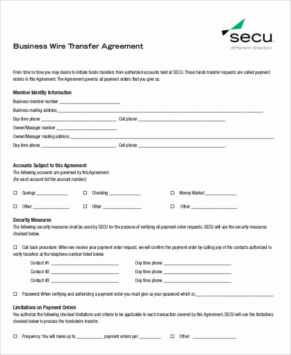 Wire Transfer Instructions Template Elegant 6 Sample Business Transfer Agreements