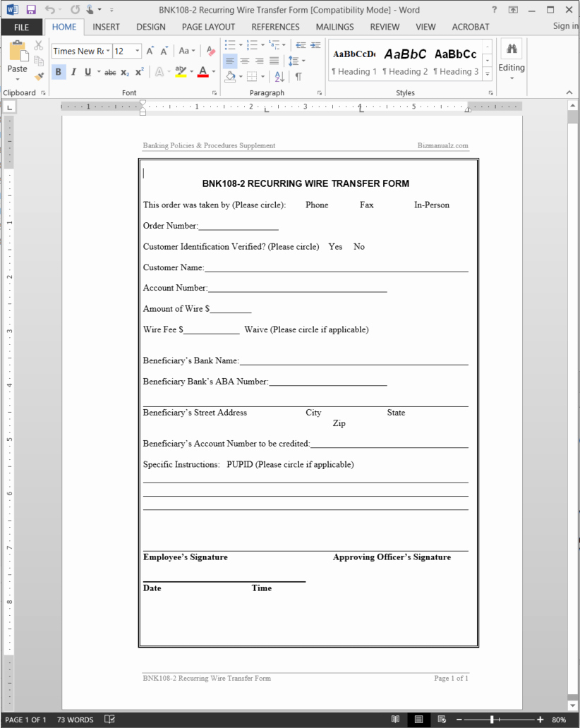 Wire Transfer Instructions Template Inspirational Recurring Wire Transfer form Template