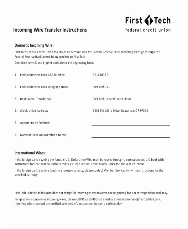 Wire Transfer Instructions Template New Sample Wire Transfer form 10 Free Documents In Pdf