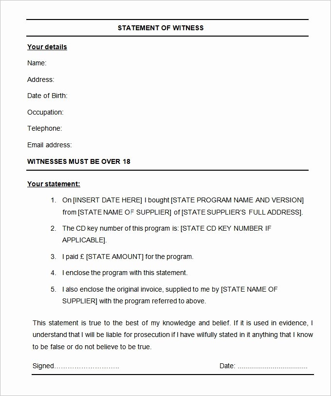 Witness Statement form Template Awesome 7 Witness Statement Templates – Free Word Pdf Documents