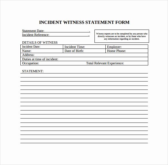 Witness Statement form Template Beautiful Incident Witness Statement Template Ephemera