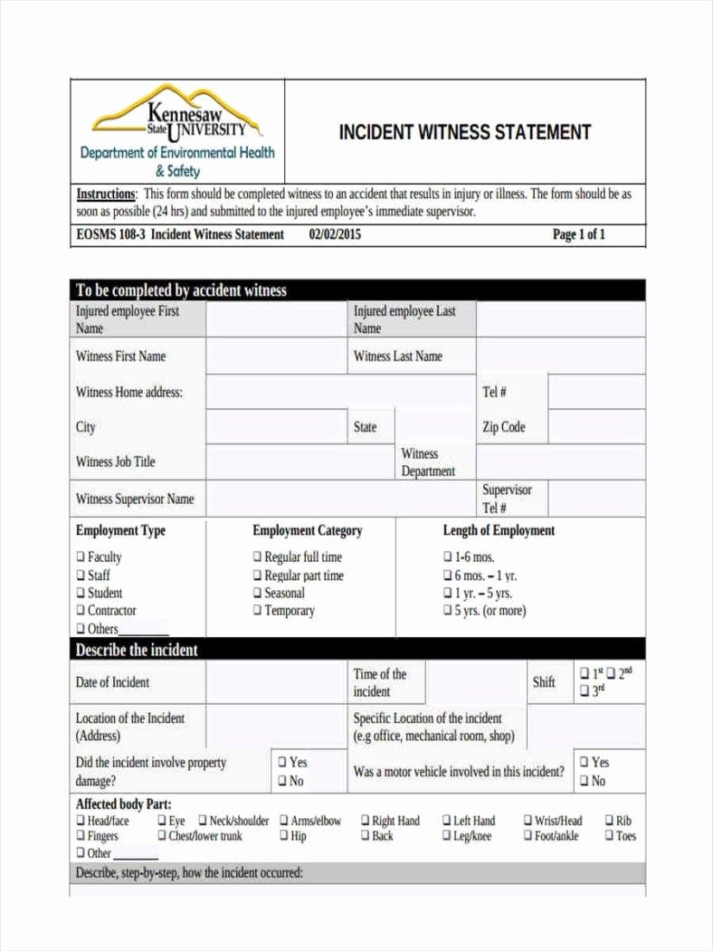 Witness Statement form Template Elegant 13 Witness Statement forms Free Pdf Doc format