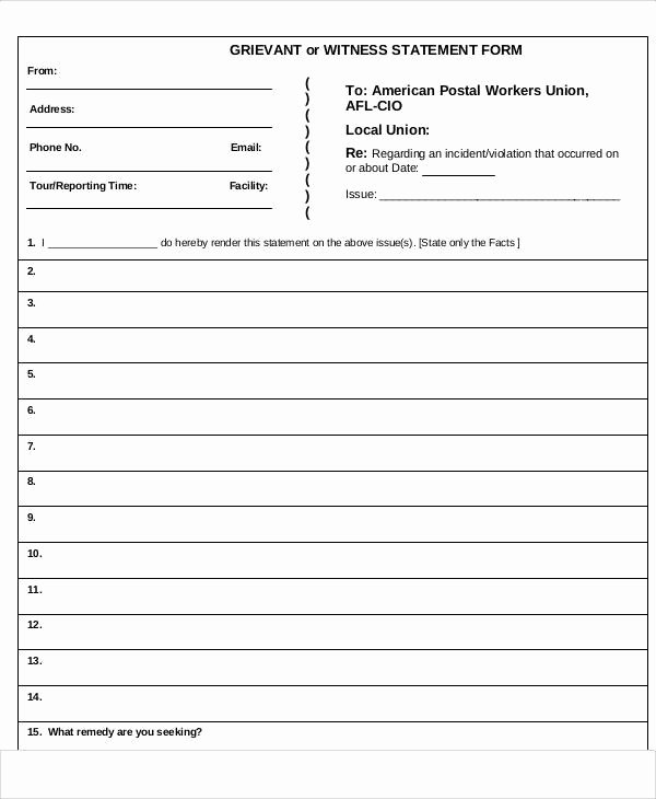 Witness Statement form Template Fresh Statement form In Pdf