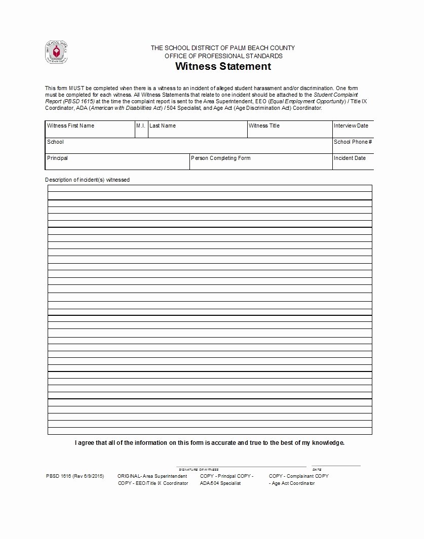 Witness Statement form Template Lovely 50 Professional Witness Statement forms &amp; Templates