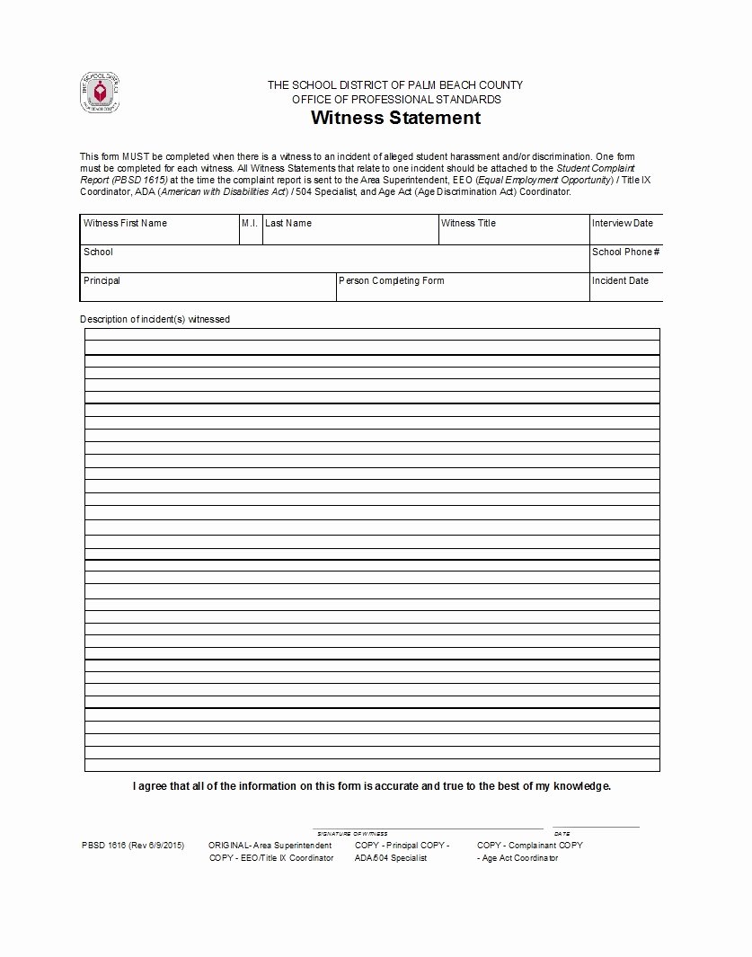 Witness Statement form Template Lovely 50 Professional Witness Statement forms &amp; Templates