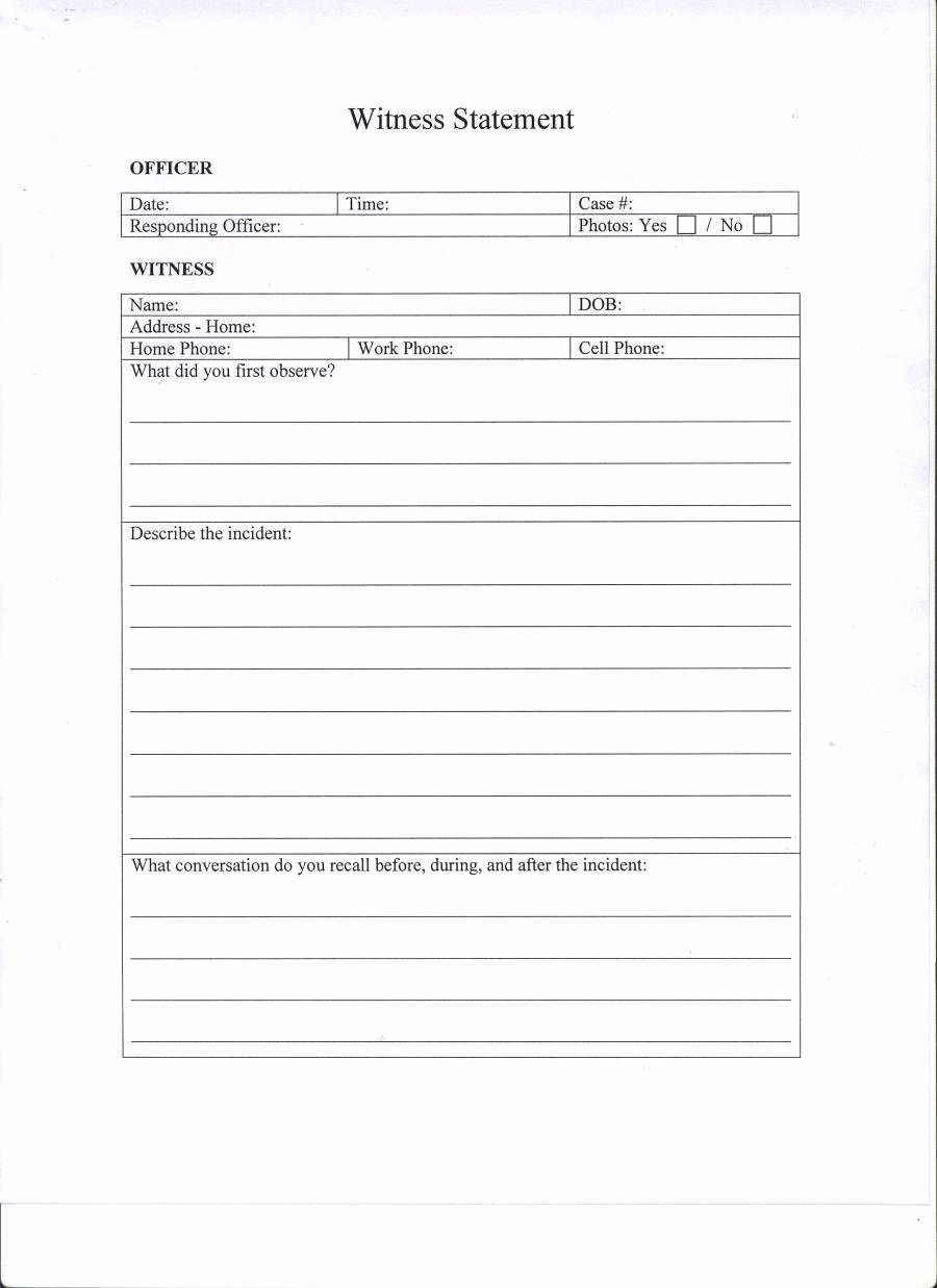 Witness Statement form Template Lovely Witness Statement Copy