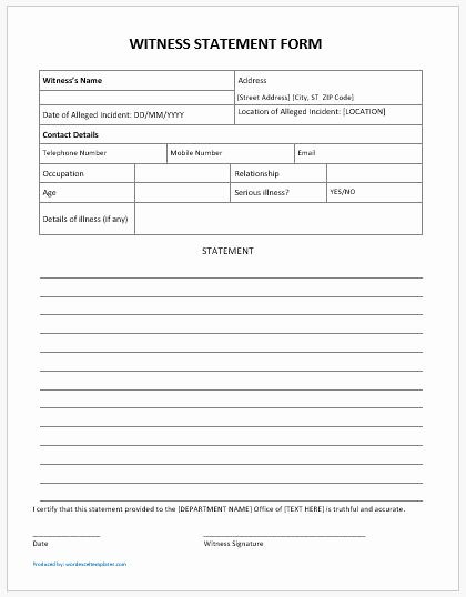 Witness Statement form Template Unique Generic &amp; Student Witness Statement forms Ms Word