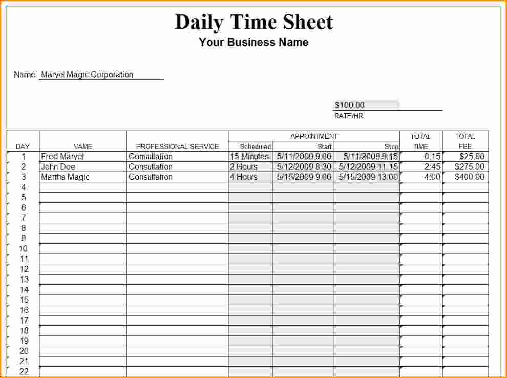 Work Hour Sheet Unique 11 Employee Timesheets Template