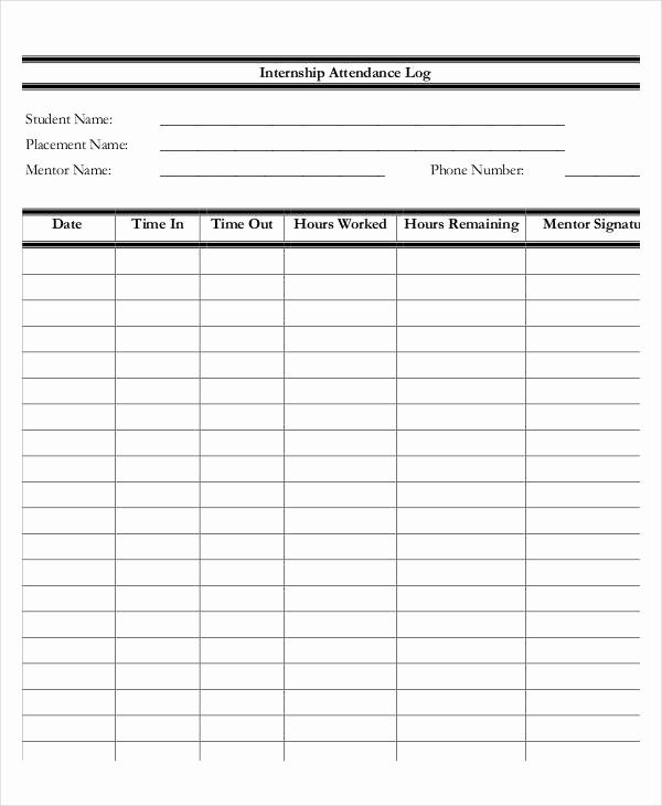 Work Hours Log Sheet Fresh attendance Log Templates 9 Free Pdf Documents Download