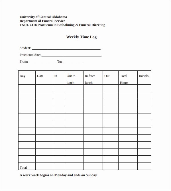 Work Hours Log Sheet Luxury 9 Weekly Log Templates to Download