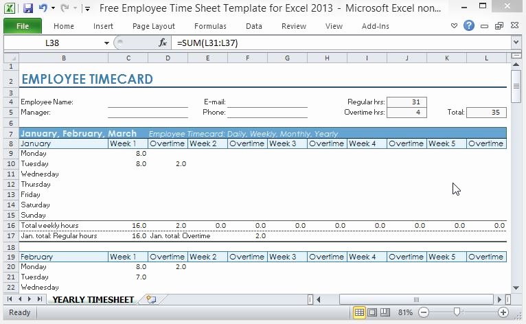 Work Hours Log Sheet New Free Employee Time Sheet Template for Excel 2013