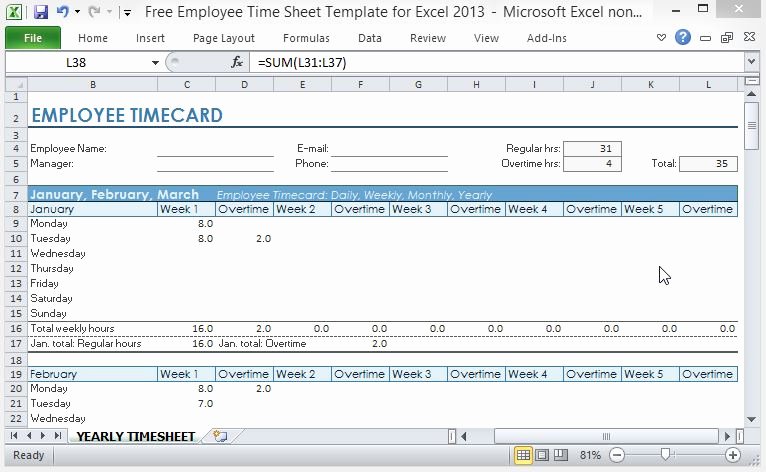 Work Hours Log Sheet New Free Employee Time Sheet Template for Excel 2013