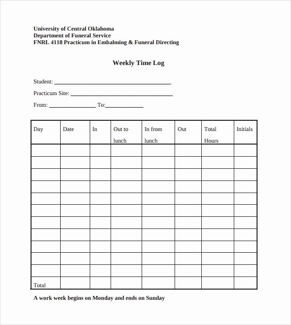 Work Hours Sheet Awesome 9 Weekly Log Templates to Download
