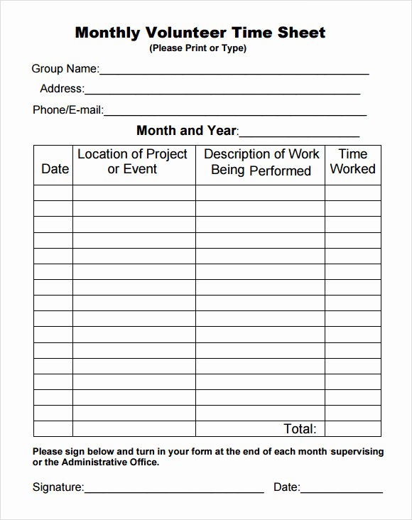 Work Hours Sheet Awesome Sample Volunteer Timesheet 10 Example format