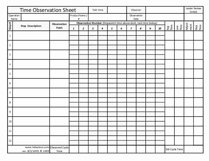 Work Hours Sheet Elegant Time Observation Sheet Free form for Documenting Lean