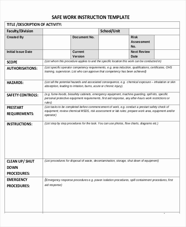 Work Instruction Template Word Awesome 10 Instruction Templates Free Sample Example format