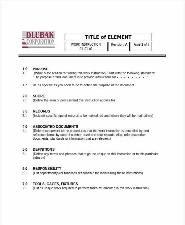 Work Instruction Template Word Beautiful Writing Instruction Templates 6 Free Word Pdf Document