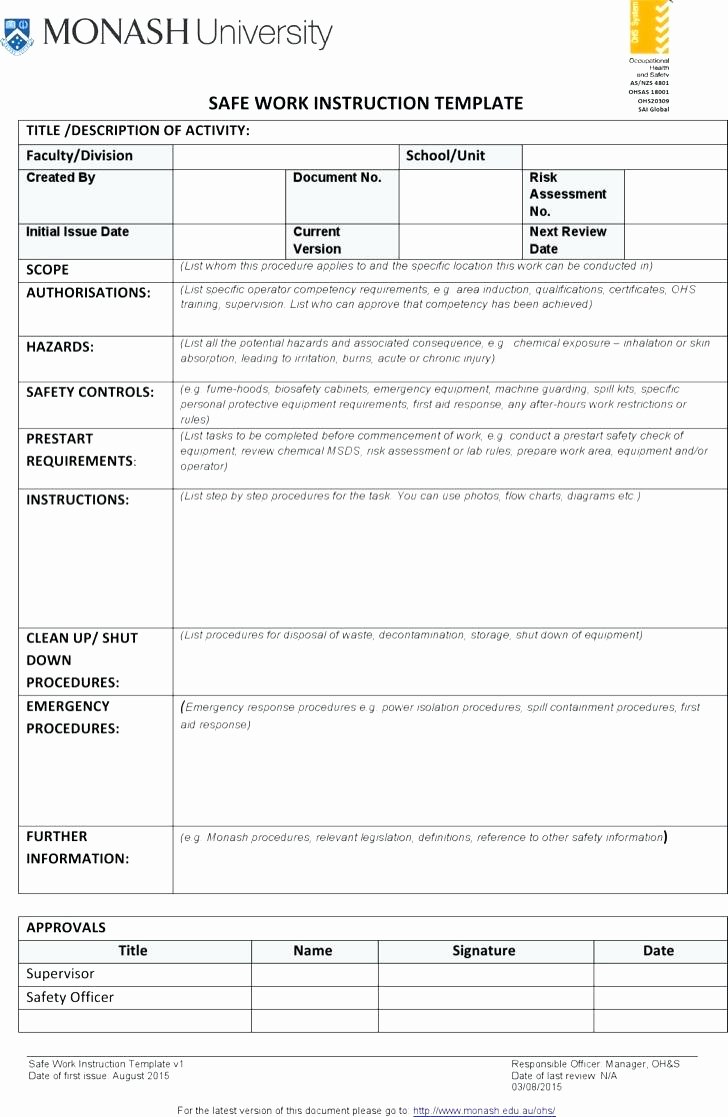 Work Instruction Template Word Inspirational Work Instruction Template for Manufacturing Free Templates