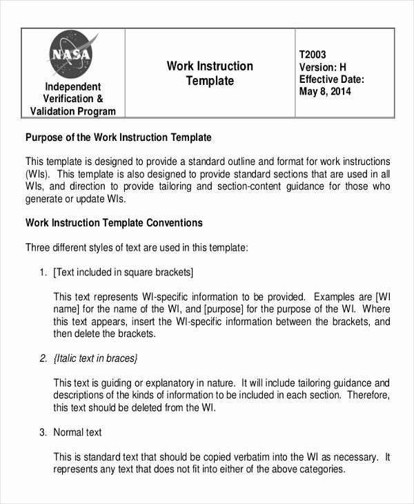 Work Instructions Template Word New Working Instruction Template 6 Free Word Pdf Document