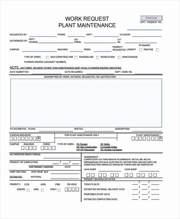 Work order Request Beautiful 6 Maintenance Work order form Sample Free Sample