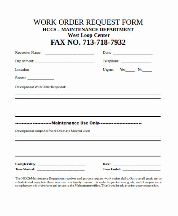 Work order Request Unique Work order form In Word
