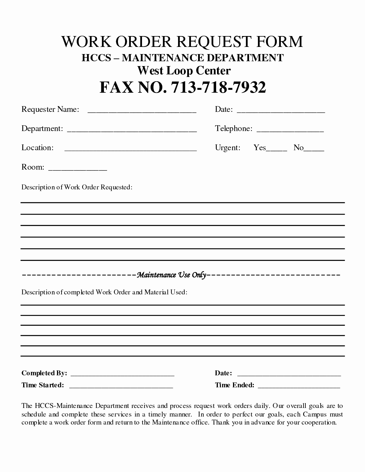 Work order Template Word Beautiful Free Customer Work order Request