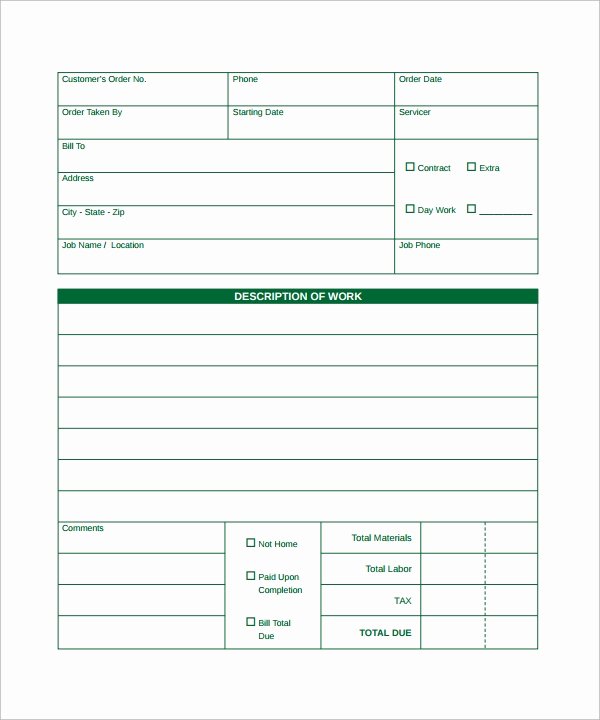 Work order Template Word Elegant 23 order form Templates – Pdf Word Excel