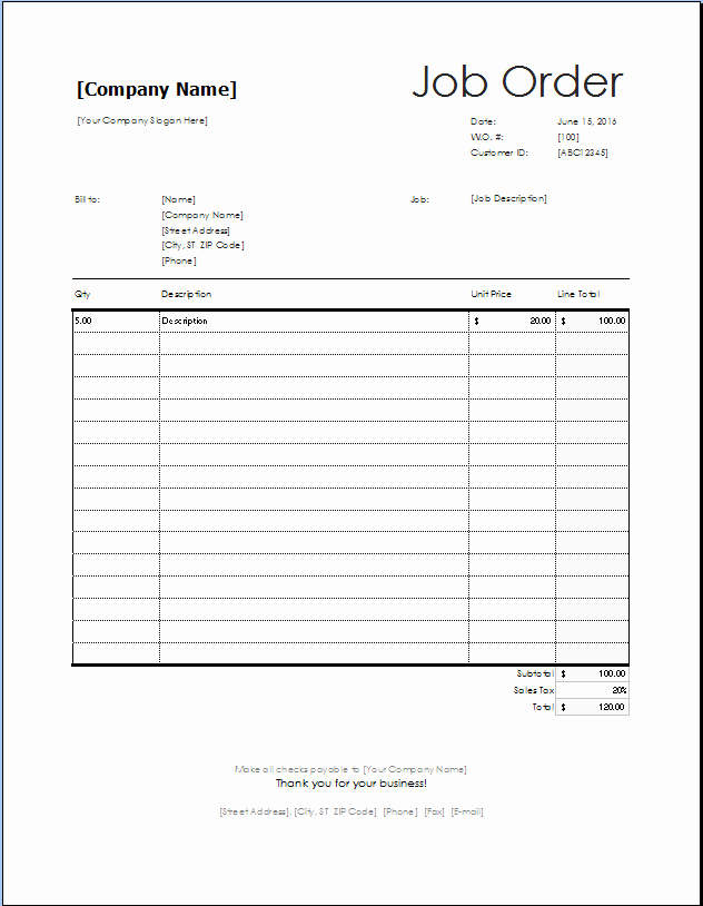 Work order Template Word Elegant Job order form