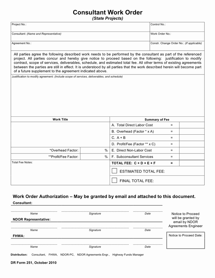 Work order Template Word Luxury Notice to Proceed Template Free Documents for