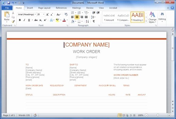 Work order Template Word Unique Free Work order Template for Word