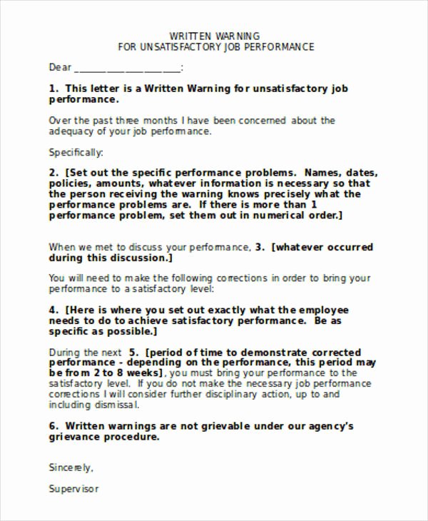 Work Performance Examples Beautiful 10 Performance Warning Letter Template 7 Free Word