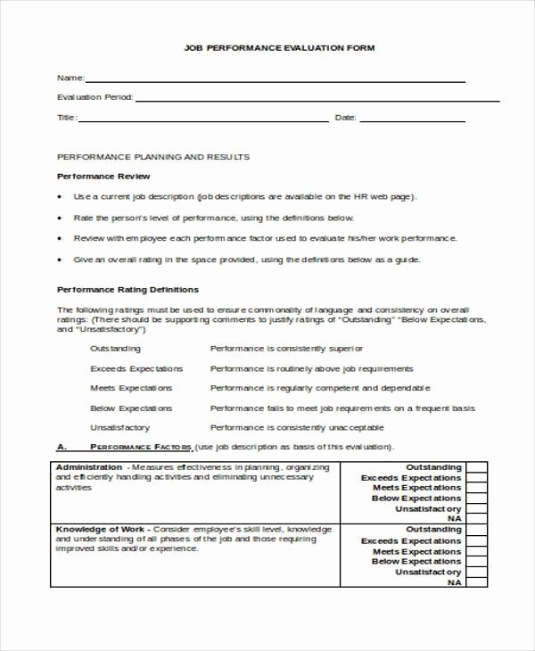 Work Performance Examples Fresh Evaluation form Examples