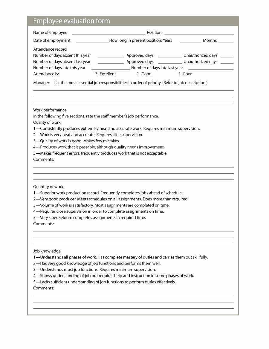 Work Performance Examples Inspirational 46 Employee Evaluation forms &amp; Performance Review Examples