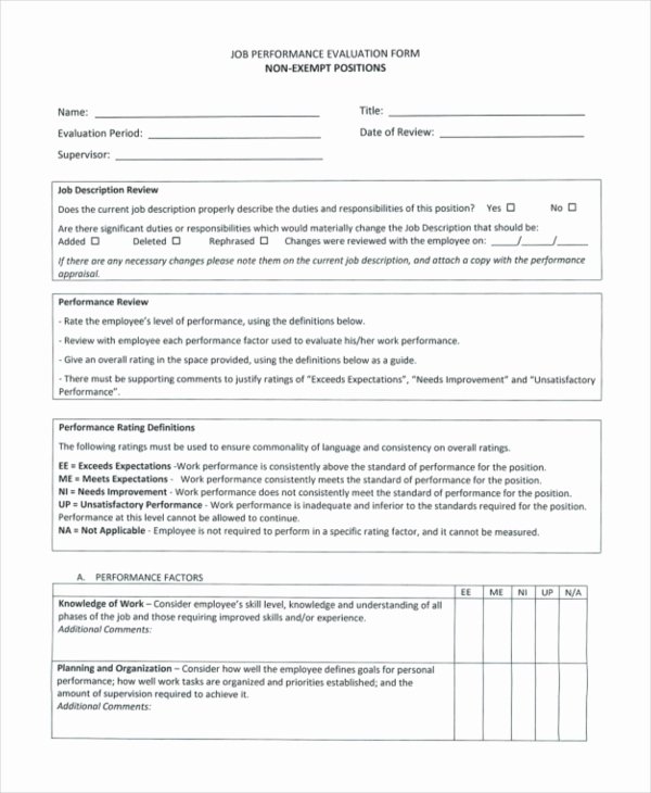 Work Performance Examples Unique Sample Job Performance Evaluation forms 10 Free