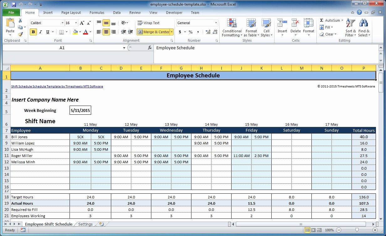 Work Plan Template Excel New Free Employee and Shift Schedule Templates