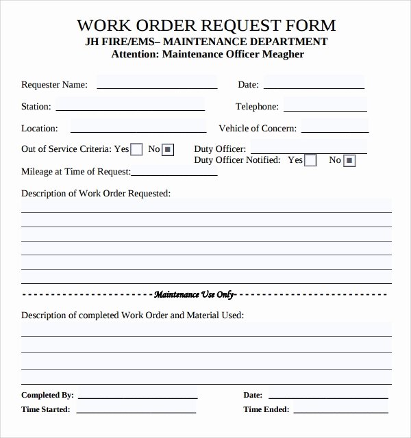 Work Request form Beautiful 8 Sample Maintenance Work order forms