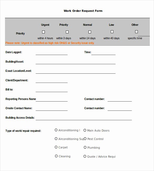 Work Request form Beautiful Work order Template 13 Free Word Excel Pdf Document
