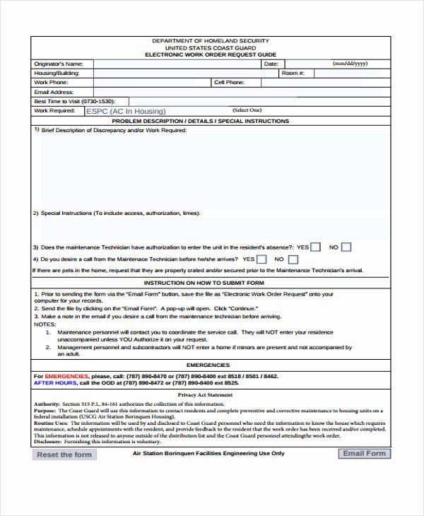 Work Request form Elegant 20 Sample Work order forms