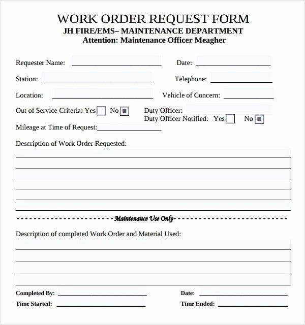 Work Request form Elegant Printable Maintenance Work order forms