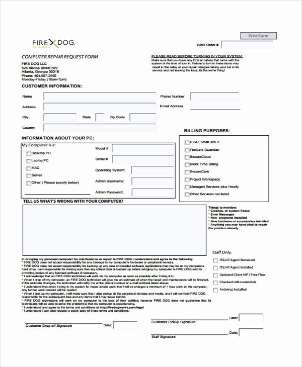 Work Request form Fresh Pc Repair Job Request form Driverlayer Search Engine