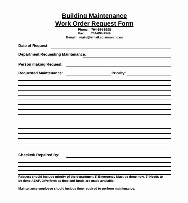 Work Request form Inspirational 8 Sample Maintenance Work order forms