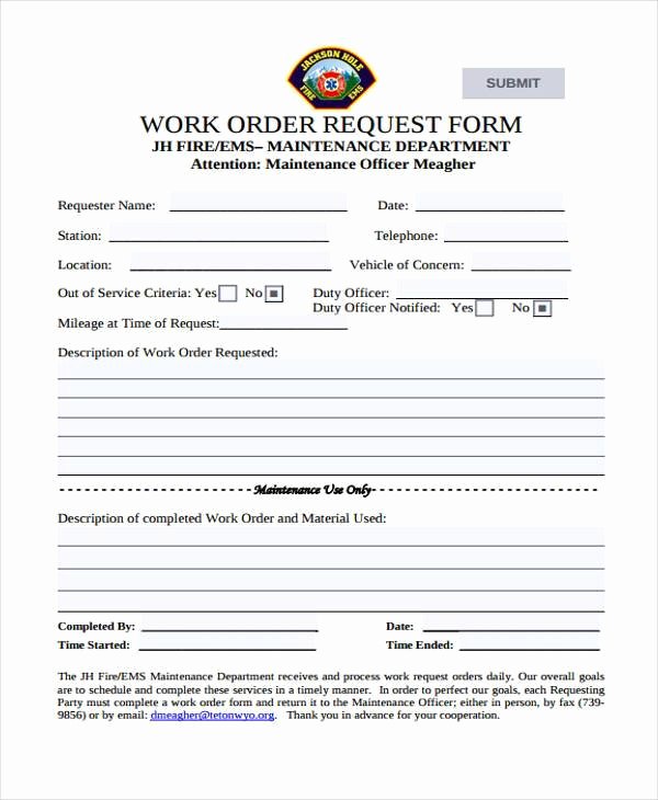 Work Request form Lovely Sample order forms