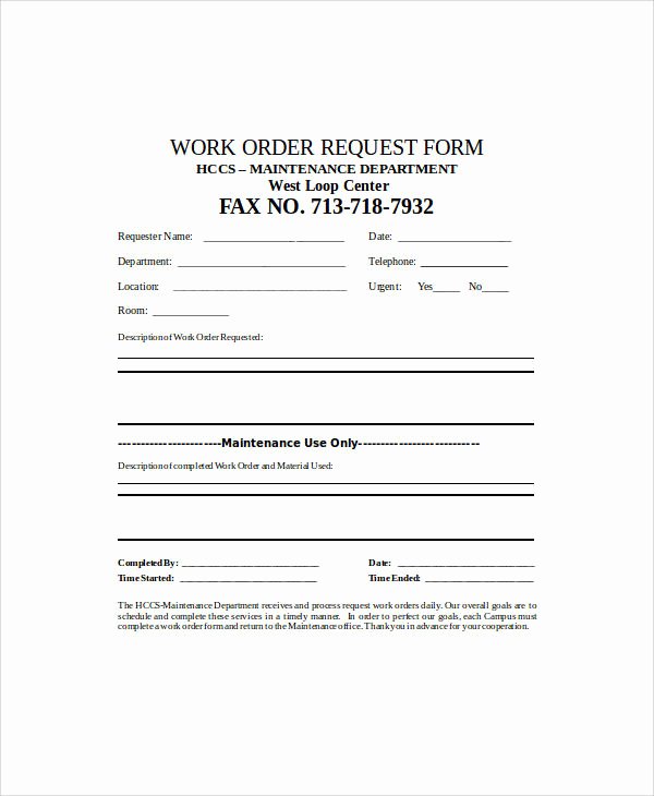 Work Request form Luxury 38 Sample Sheets