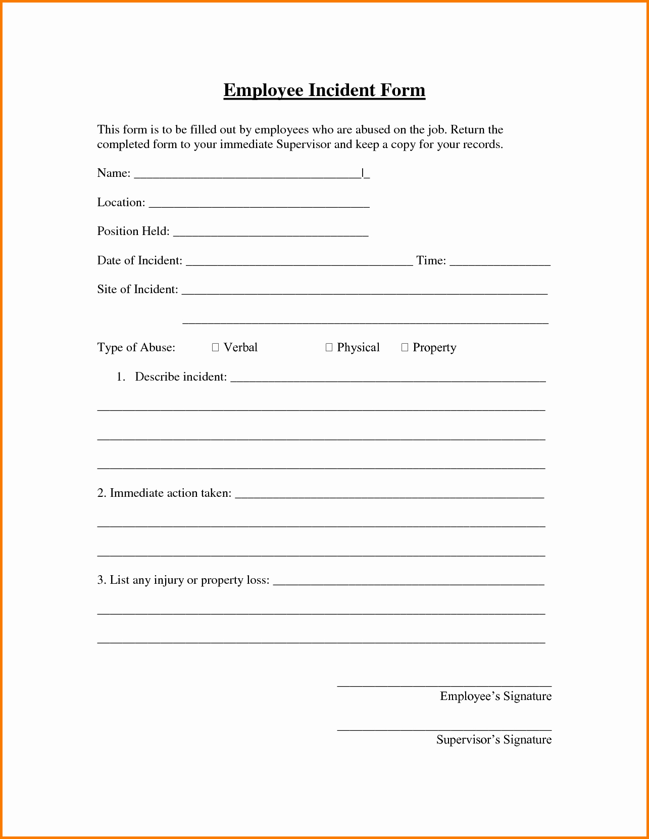 Workplace Incident Report form Template Free Awesome Employee Incident Report Sample