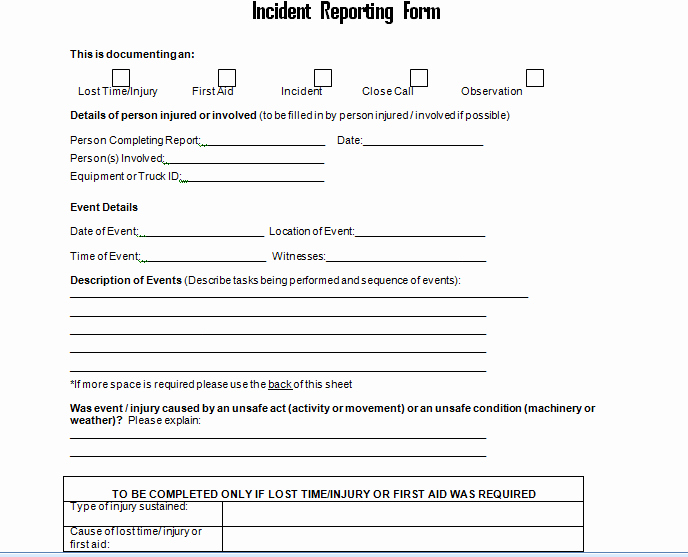 Workplace Incident Report form Template Free | Peterainsworth