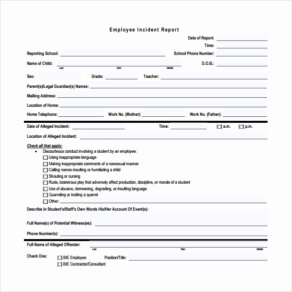 Workplace Incident Report form Template Free Lovely 16 Employee Incident Report Templates Pdf Word Pages