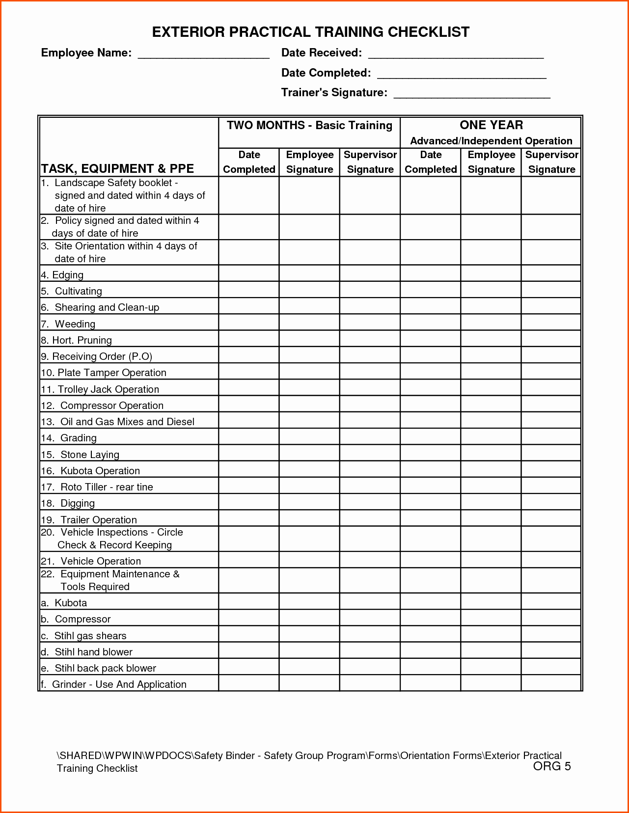 Workshop Planning Checklist New 27 Of Job Training form Template Excel