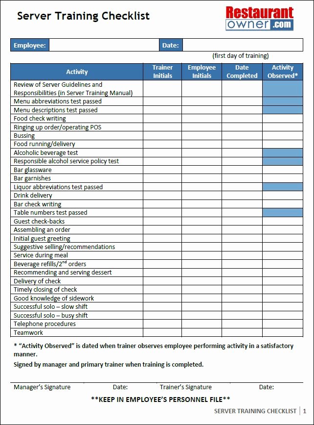 Workshop Planning Checklist New Server Training Checklist Cafe Pinterest