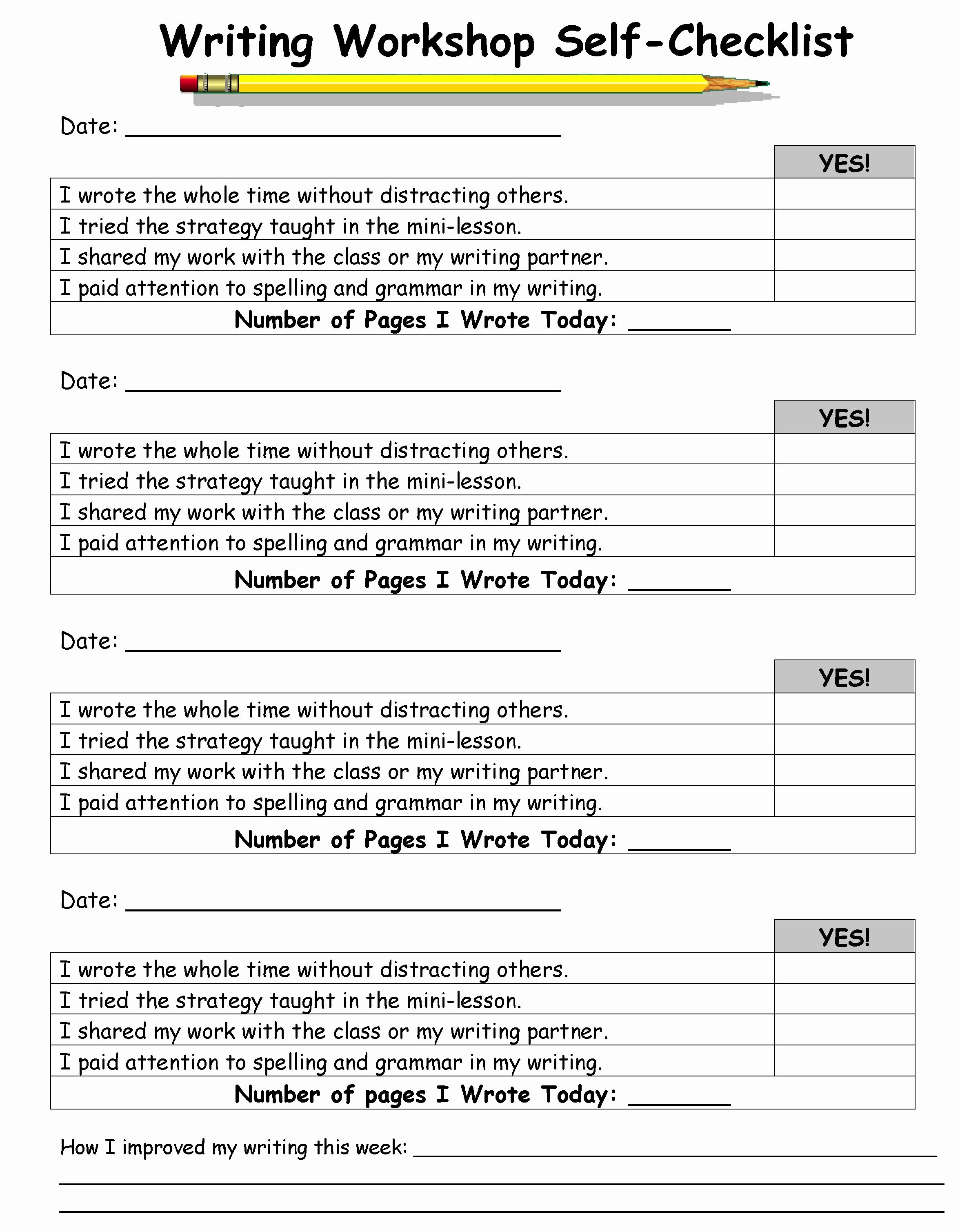 Workshop Planning Checklist New Writers Workshop Self assessment Writing